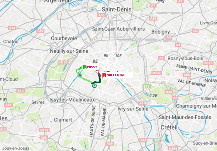 plan itinéraire ratp de Passy à Solférino