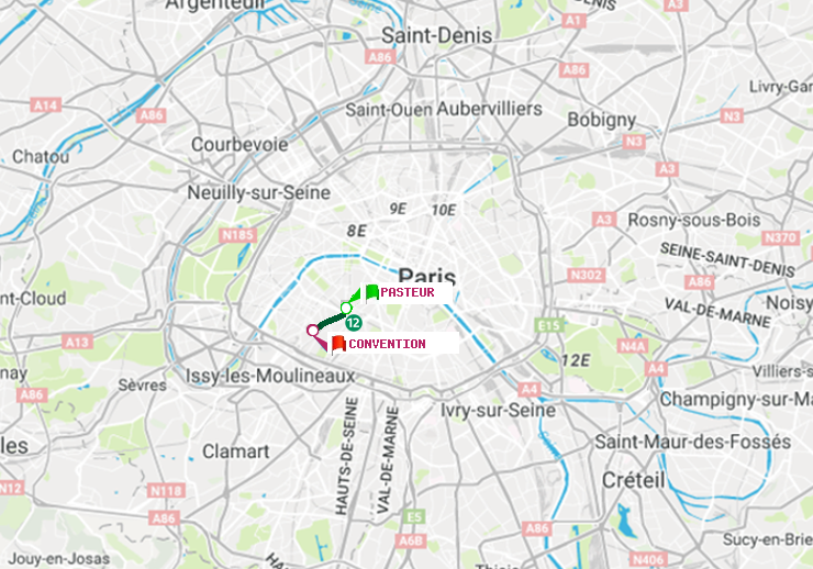 plan itinéraire ratp de Pasteur à Convention
