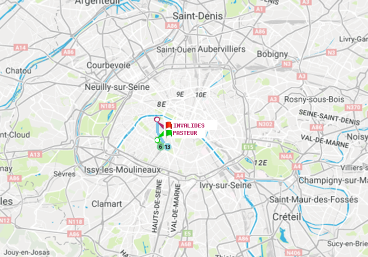 plan itinéraire ratp de Pasteur à Invalides