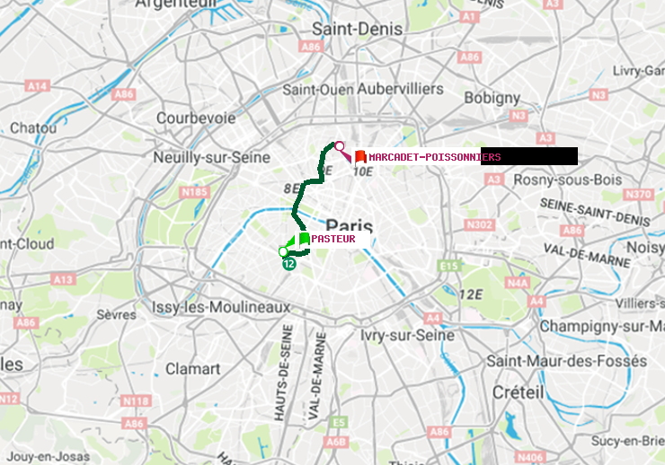 plan itinéraire ratp de Pasteur à Marcadet-Poissonniers