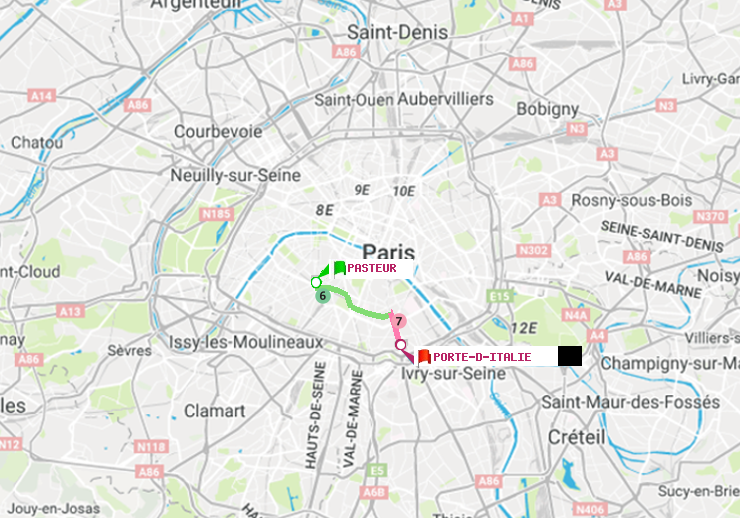 plan itinéraire ratp de Pasteur à Porte d