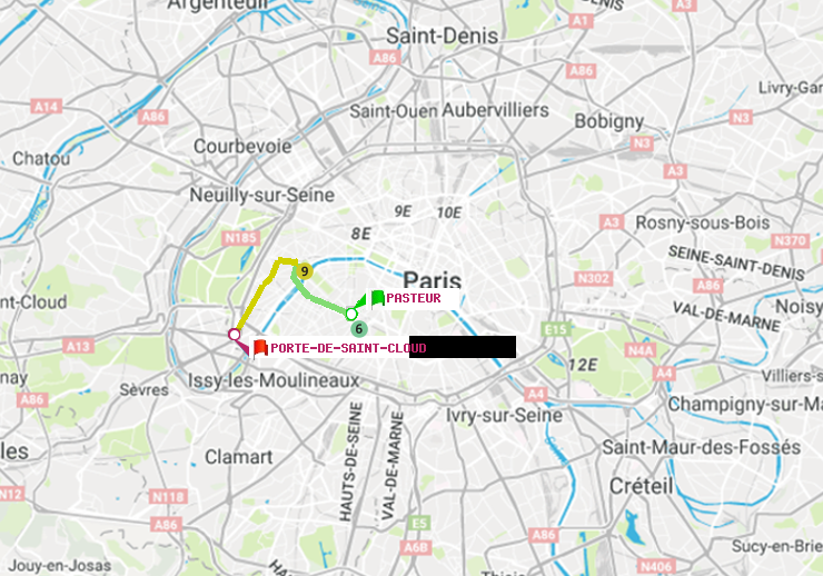 plan itinéraire ratp de Pasteur à Porte de Saint-Cloud