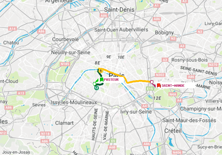 plan itinéraire ratp de Pasteur à Saint-Mandé