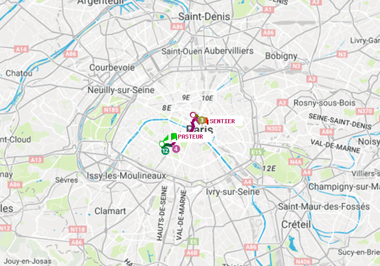 plan itinéraire ratp de Pasteur à Sentier