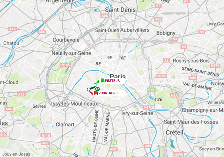 plan itinéraire ratp de Pasteur à Vaugirard (Adolphe Chérioux)