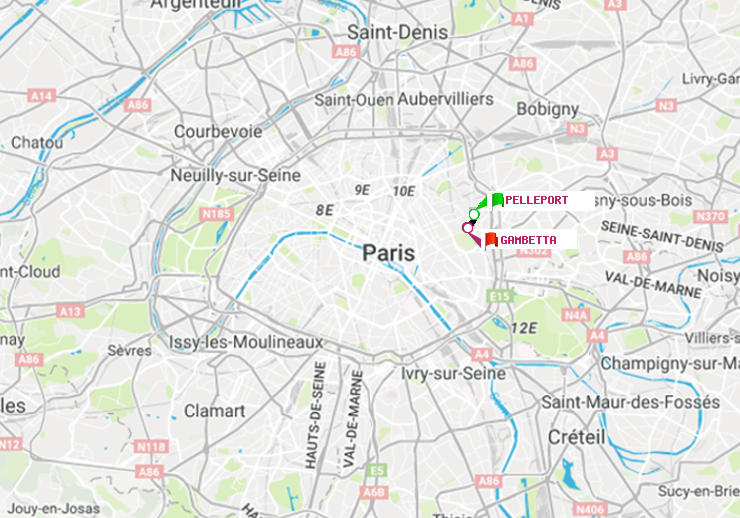 plan itinéraire ratp de Pelleport à Gambetta