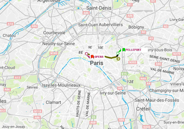 plan itinéraire ratp de Pelleport à Opéra