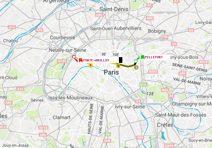 plan itinéraire ratp de Pelleport à Porte Maillot