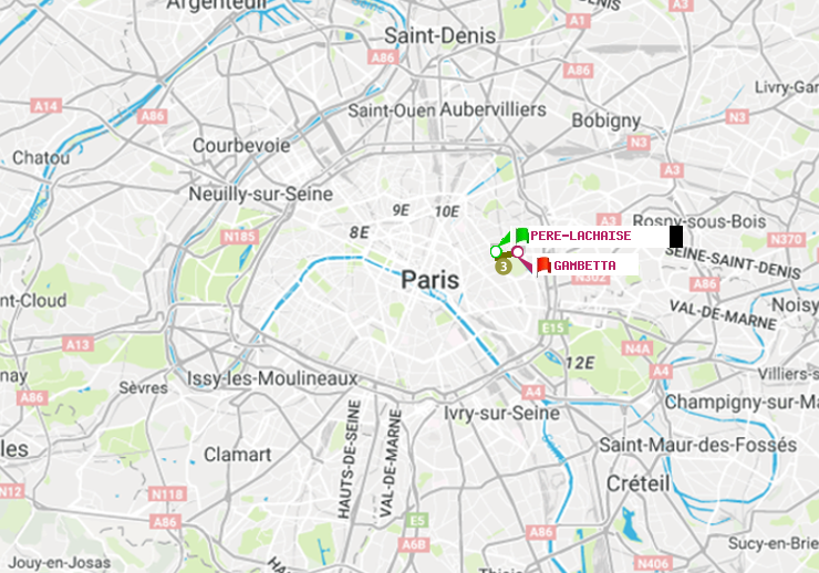 plan itinéraire ratp de Père-Lachaise à Gambetta