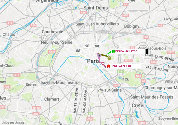 plan itinéraire ratp de Père-Lachaise à Ledru-Rollin