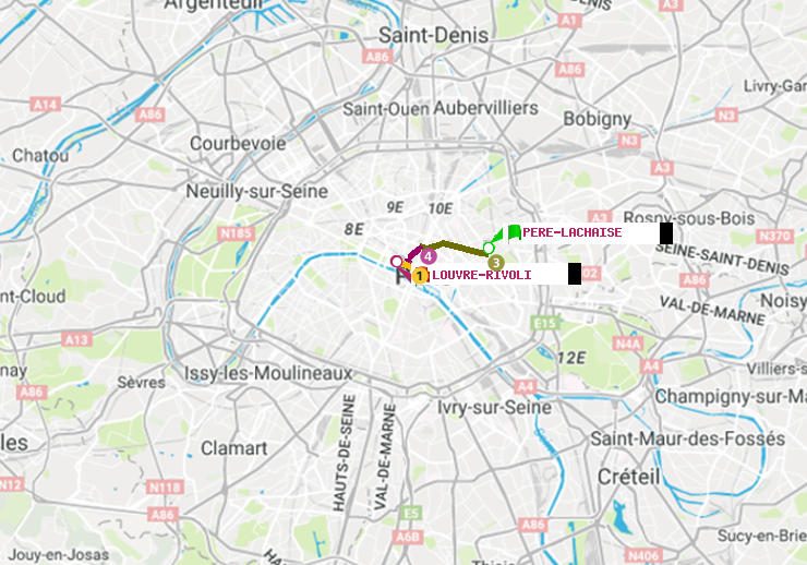 plan itinéraire ratp de Père-Lachaise à Louvre-Rivoli