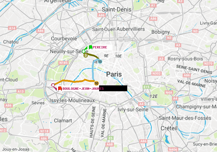 plan itinéraire ratp de Péreire à Boulogne-Jean-Jaurès