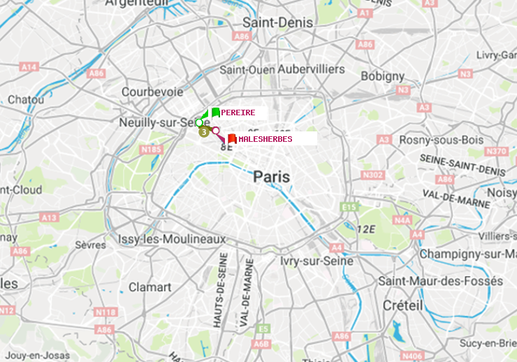 plan itinéraire ratp de Péreire à Malesherbes
