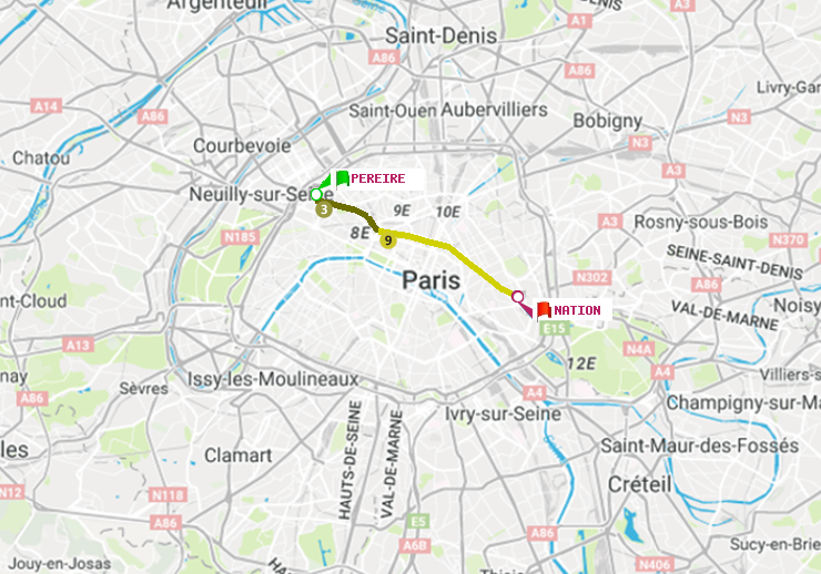 plan itinéraire ratp de Péreire à Nation
