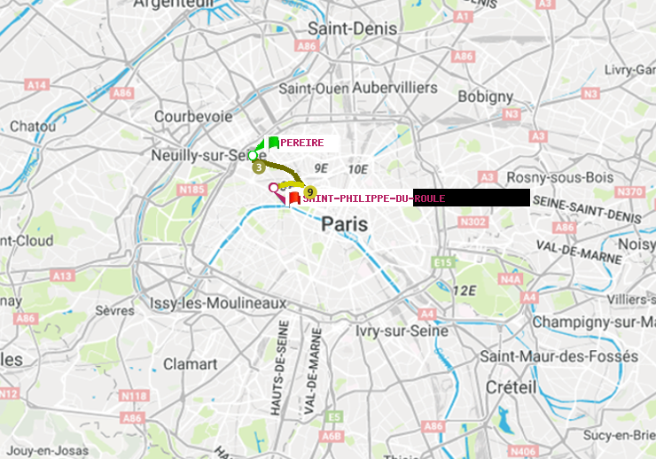 plan itinéraire ratp de Péreire à Saint-Philippe du Roule