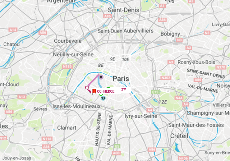 plan itinéraire ratp de Pernety à Commerce