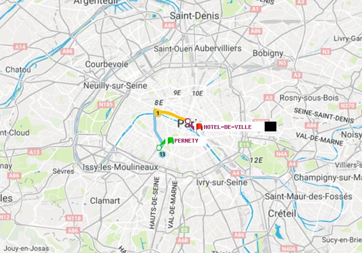 plan itinéraire ratp de Pernety à Hôtel de Ville