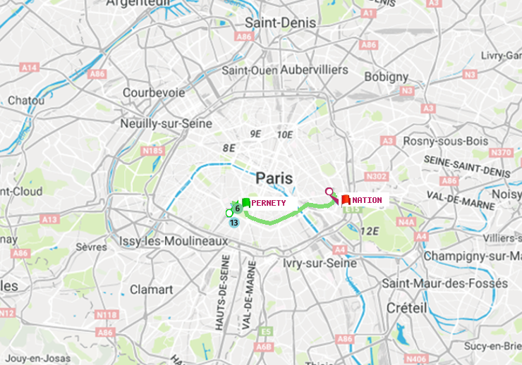 plan itinéraire ratp de Pernety à Nation