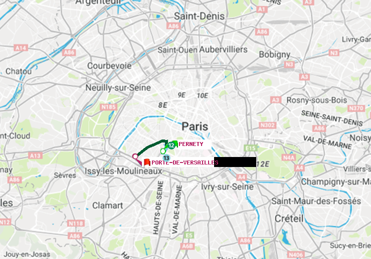 plan itinéraire ratp de Pernety à Porte de Versailles