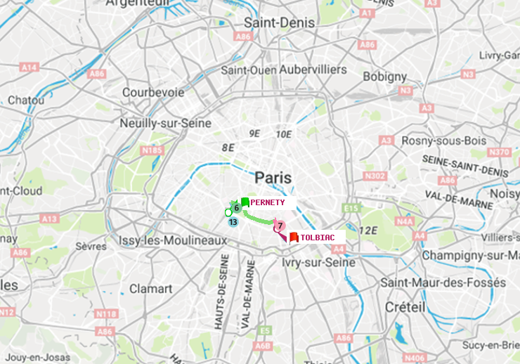plan itinéraire ratp de Pernety à Tolbiac
