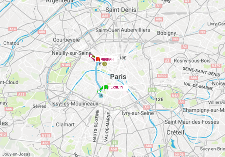plan itinéraire ratp de Pernety à Wagram