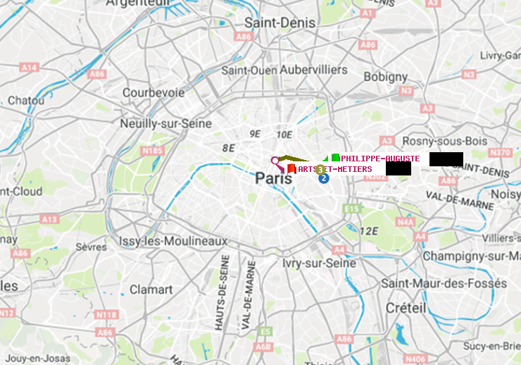 plan itinéraire ratp de Philippe Auguste à Arts-et-Métiers