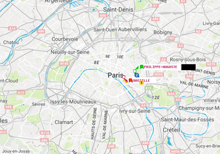 plan itinéraire ratp de Philippe Auguste à Bastille