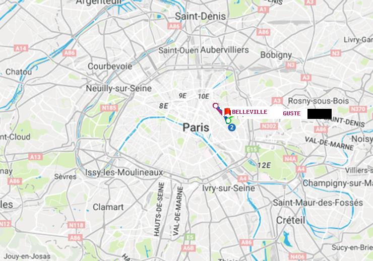 plan itinéraire ratp de Philippe Auguste à Belleville