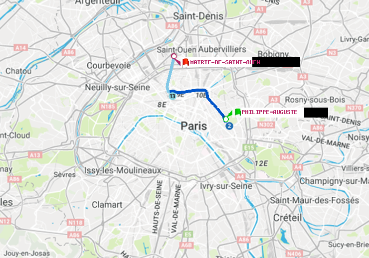 plan itinéraire ratp de Philippe Auguste à Mairie de Saint-Ouen