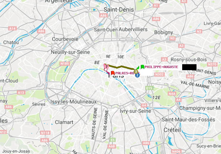 plan itinéraire ratp de Philippe Auguste à Palais-Royal (Musée du Louvre)