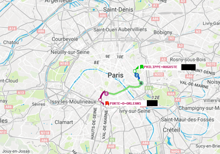 plan itinéraire ratp de Philippe Auguste à Porte d