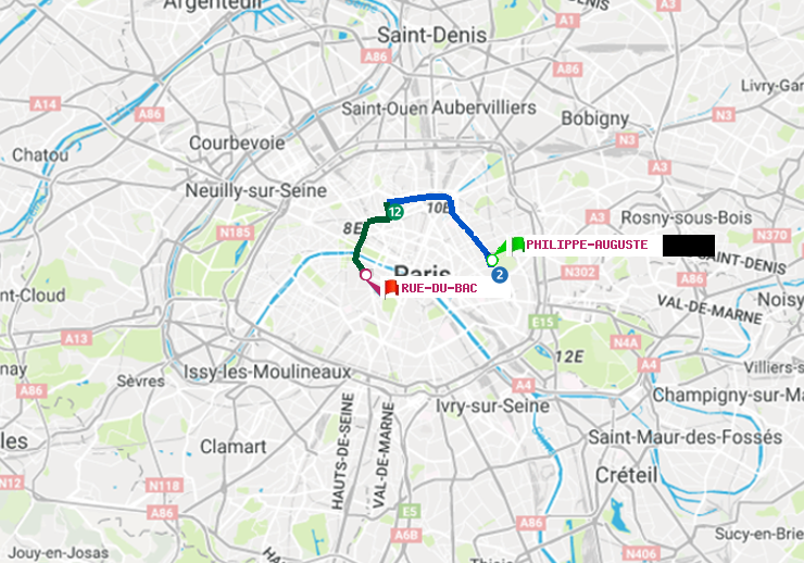plan itinéraire ratp de Philippe Auguste à Rue du Bac