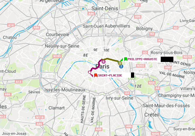plan itinéraire ratp de Philippe Auguste à Saint-Placide