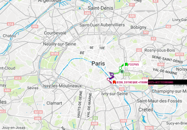 plan itinéraire ratp de Picpus à Bibliotheque-Francois Mitterrand