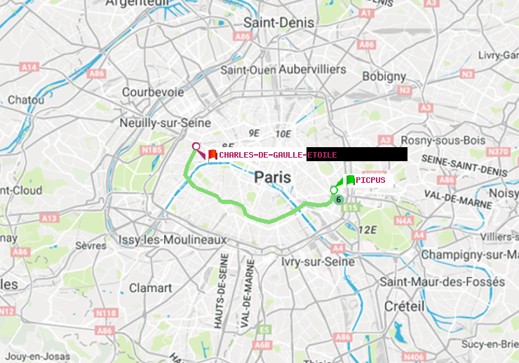 plan itinéraire ratp de Picpus à Charles de Gaulle-Etoile