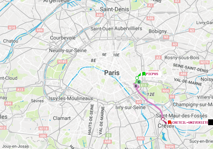 plan itinéraire ratp de Picpus à Créteil-Université