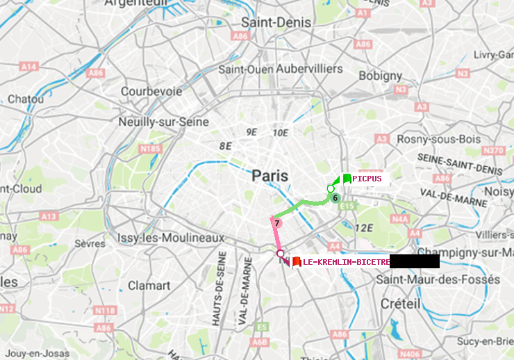 plan itinéraire ratp de Picpus à Le Kremlin-Bicêtre