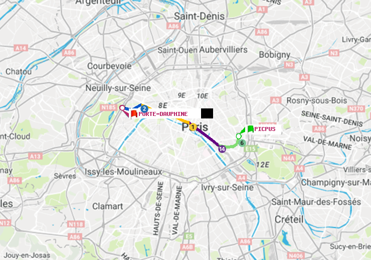 plan itinéraire ratp de Picpus à Porte Dauphine (Maréchal de Lattre de Tassigny)