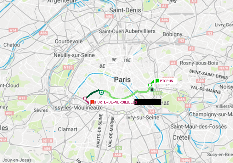 plan itinéraire ratp de Picpus à Porte de Versailles