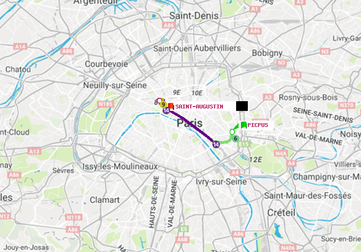 plan itinéraire ratp de Picpus à Saint-Augustin