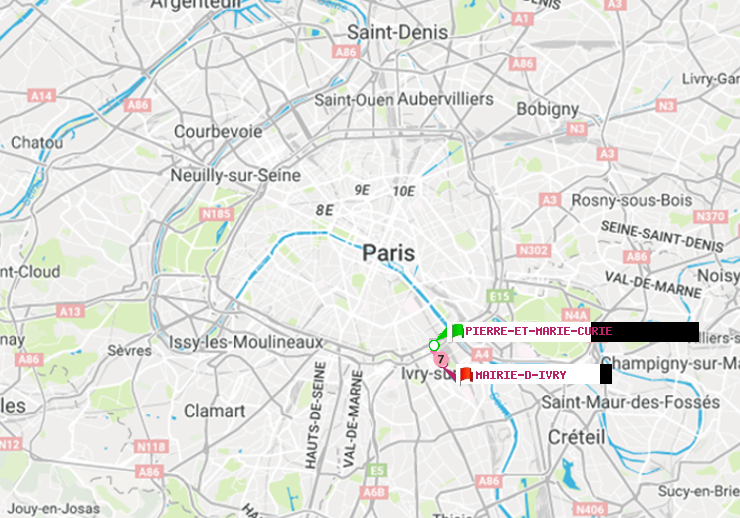 plan itinéraire ratp de Pierre et Marie Curie à Mairie d