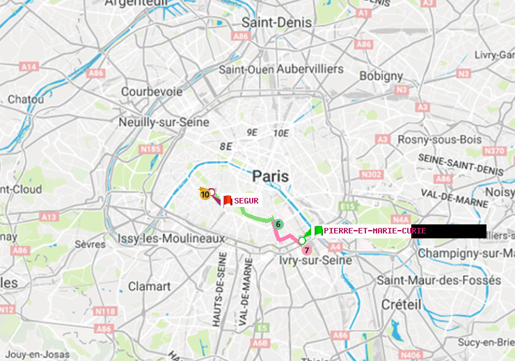 plan itinéraire ratp de Pierre et Marie Curie à Ségur