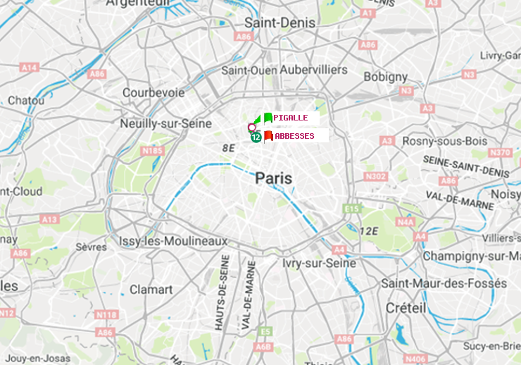 plan itinéraire ratp de Pigalle à Abbesses