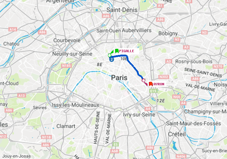 plan itinéraire ratp de Pigalle à Avron