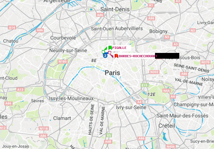 plan itinéraire ratp de Pigalle à Barbès-Rochechouart