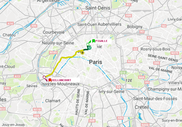plan itinéraire ratp de Pigalle à Billancourt