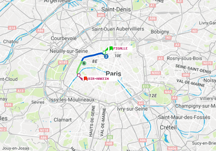plan itinéraire ratp de Pigalle à Bir-Hakeim (Grenelle)