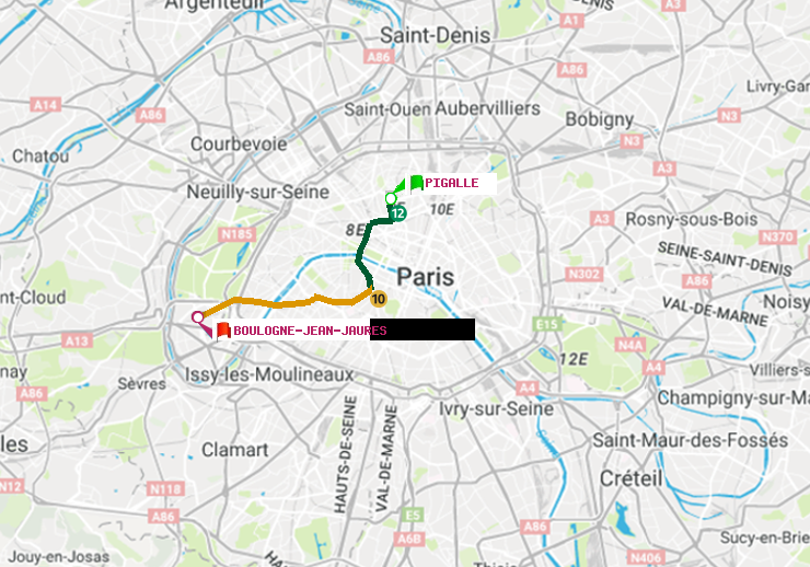 plan itinéraire ratp de Pigalle à Boulogne-Jean-Jaurès