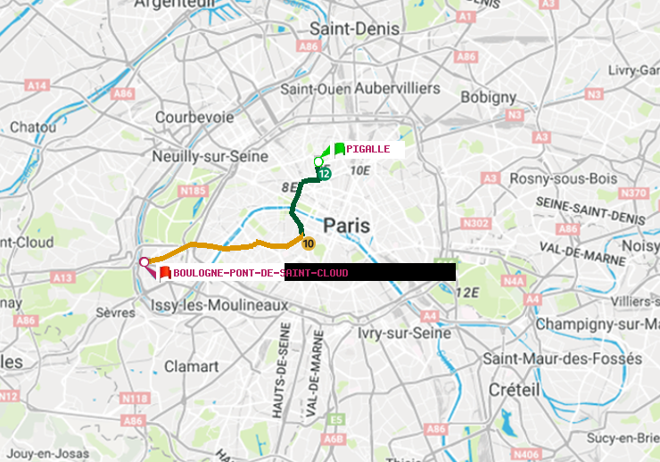 plan itinéraire ratp de Pigalle à Boulogne Pont de Saint-Cloud