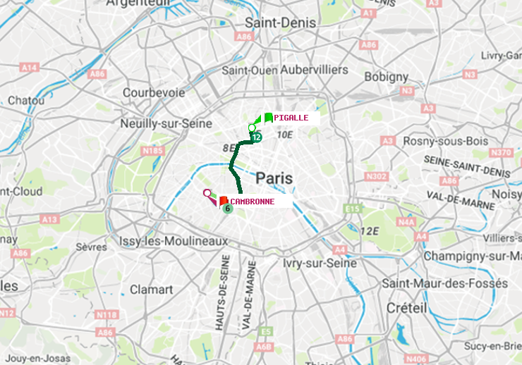 plan itinéraire ratp de Pigalle à Cambronne